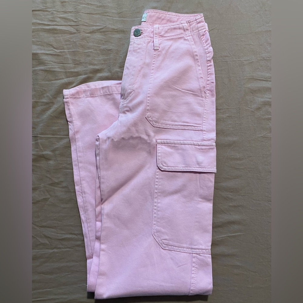 Zara Pink Straight Leg High Rise Cargo Pants